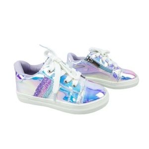 Kidpik Silver & Pink Holographic Glitter Lace Up Sneakers Girls Size 4
